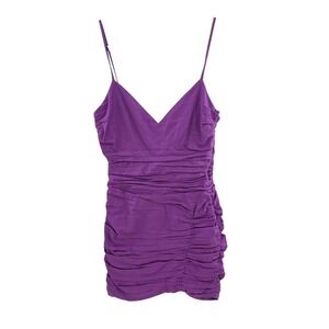 ZARA Purple Ruched Mini Dress Spaghetti Strap V-Neck Bodycon Size S Small